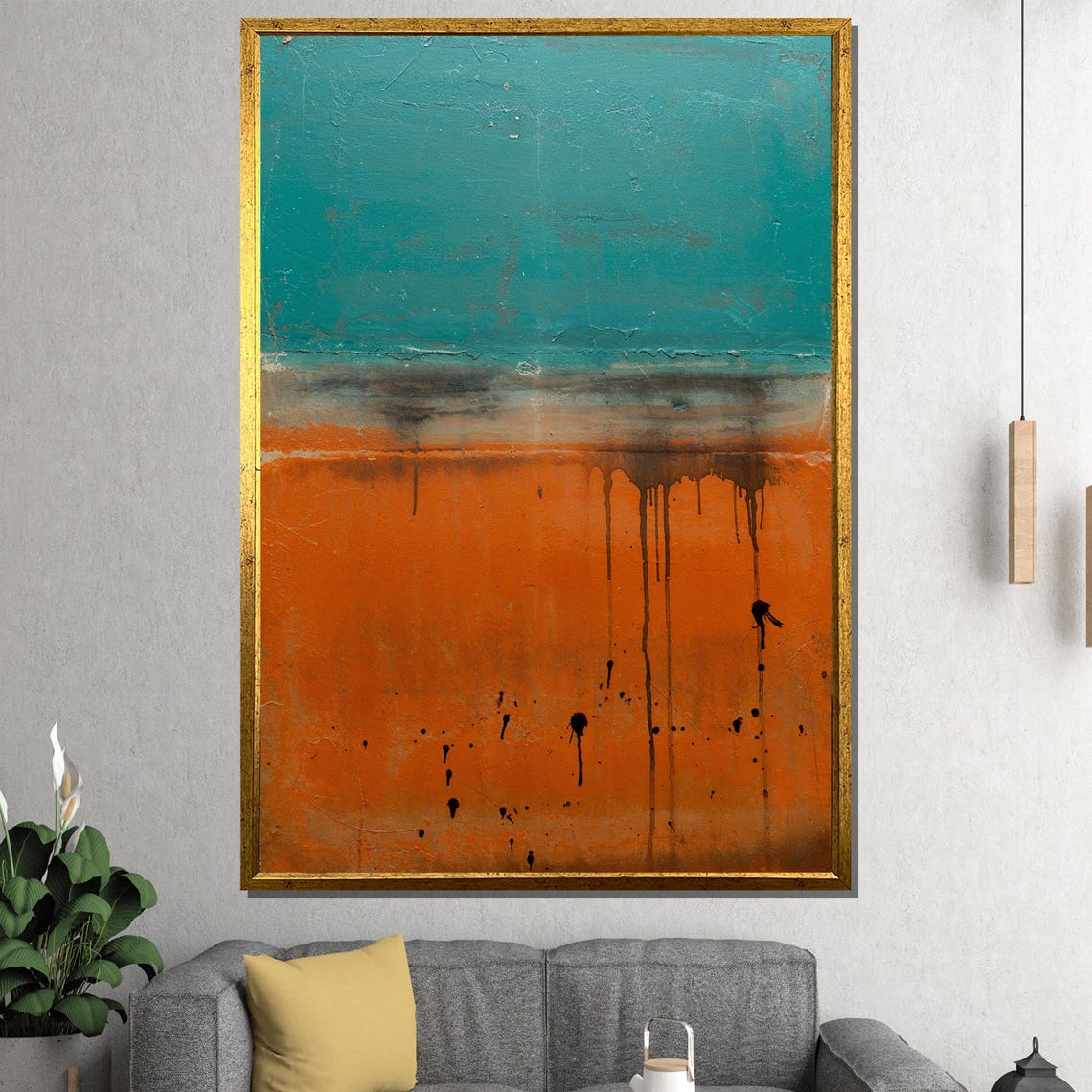 Teal and Burnt Orange Drip Abstract Color Field Modern Art Poster - Image 4