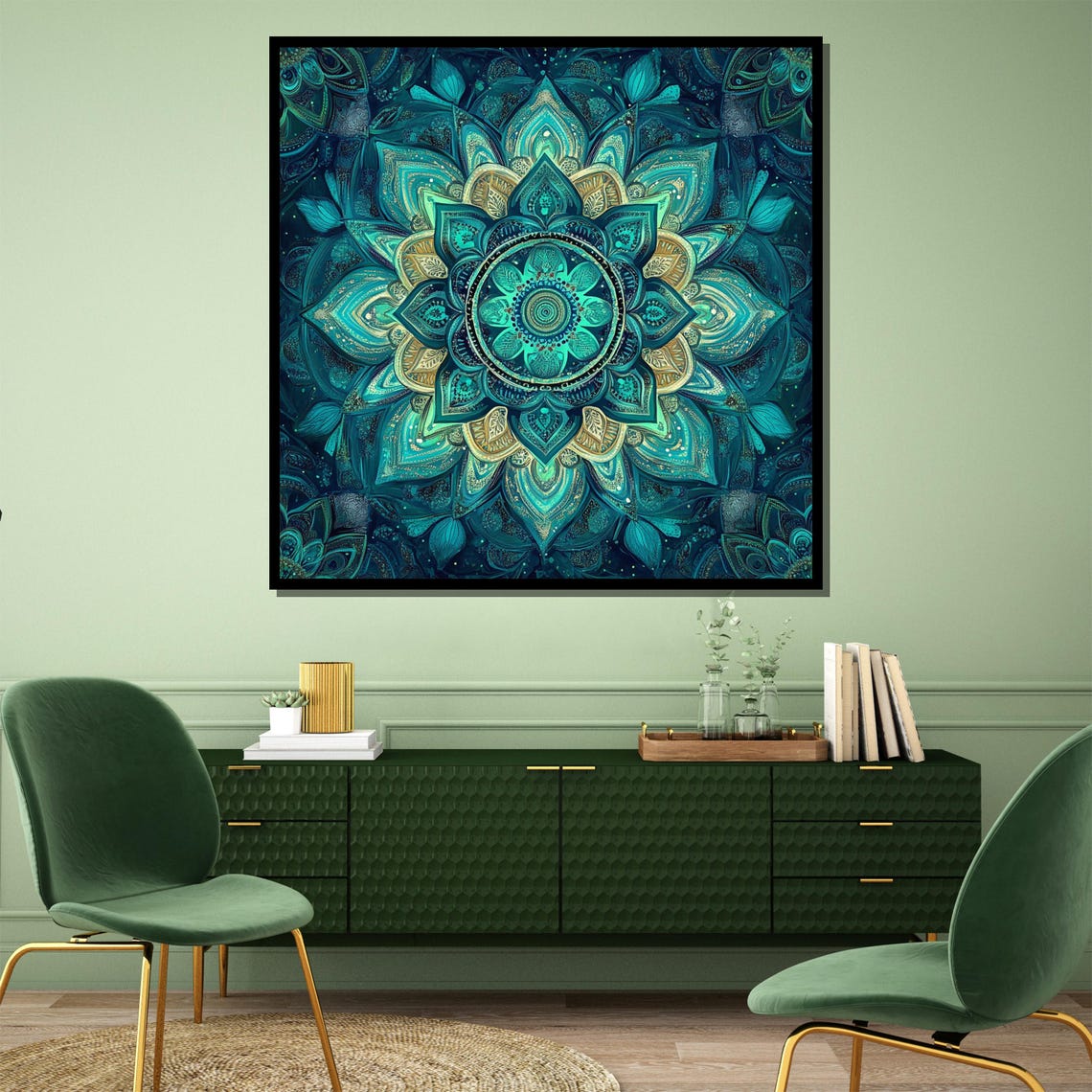 Teal Mandala Boho Modern Home Decor Art Print - Image 2