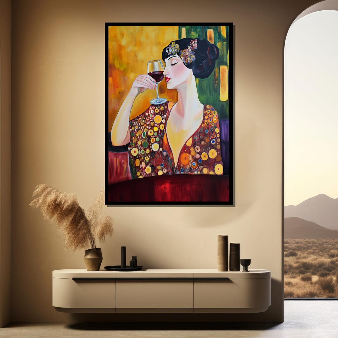 Woman Drinking Wine, Klimt-Inspired Elegant Wall Art - Image 3