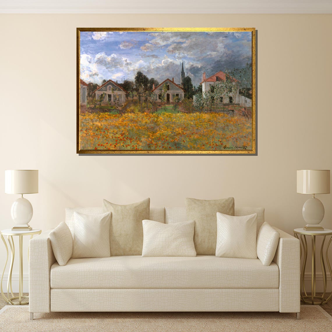 Claude Monet Wildflower Meadow Village Impressionist Landscape Poster - Image 3