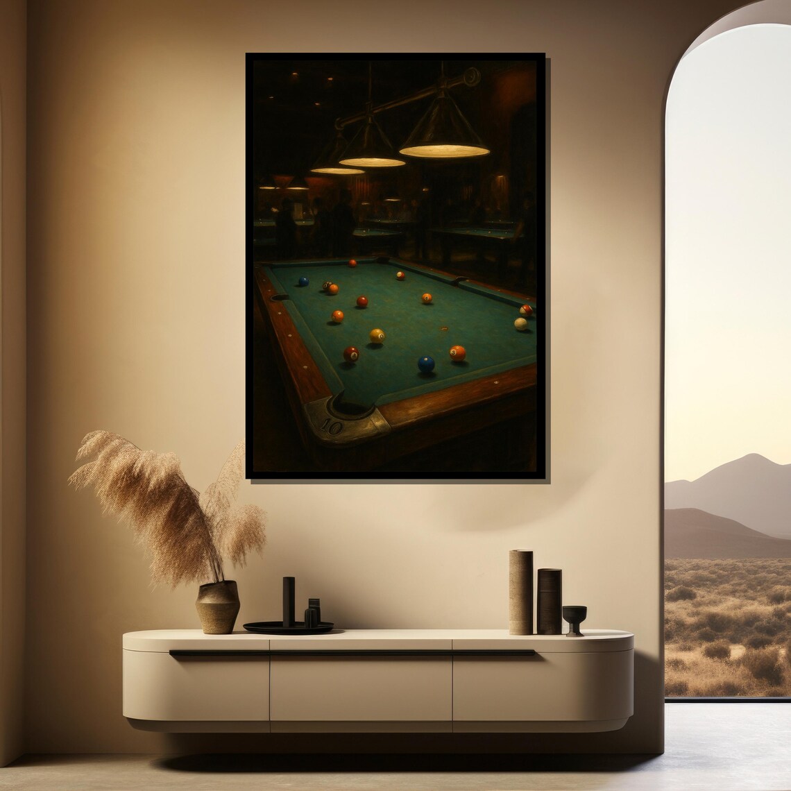 Moody Billiards Hall Green Pool Table Hanging Lamps Bar Art Poster - Image 2