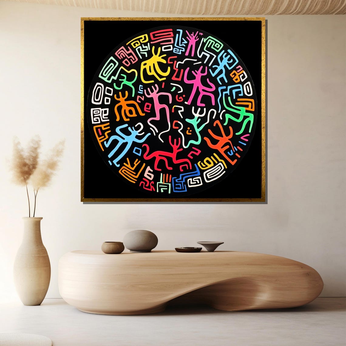 Tribal Symbols Circle Neon Colorful Boho Abstract Mandala Poster