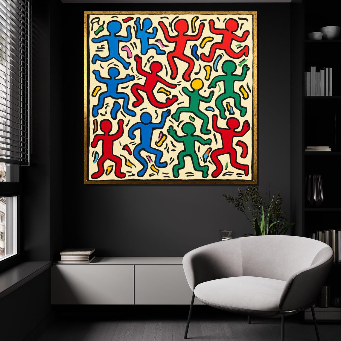 Keith Haring Inspired Joyful Dance Party Crowd Pop Art Poster - Image 2
