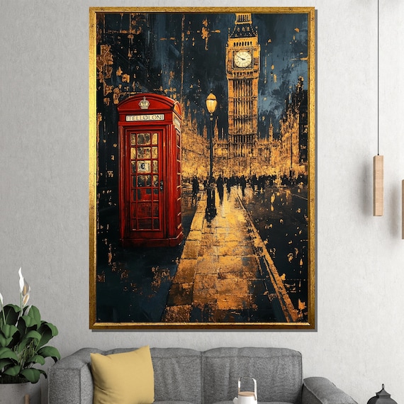 Big Ben And Red Phone Booth Golden Night London Street Poster