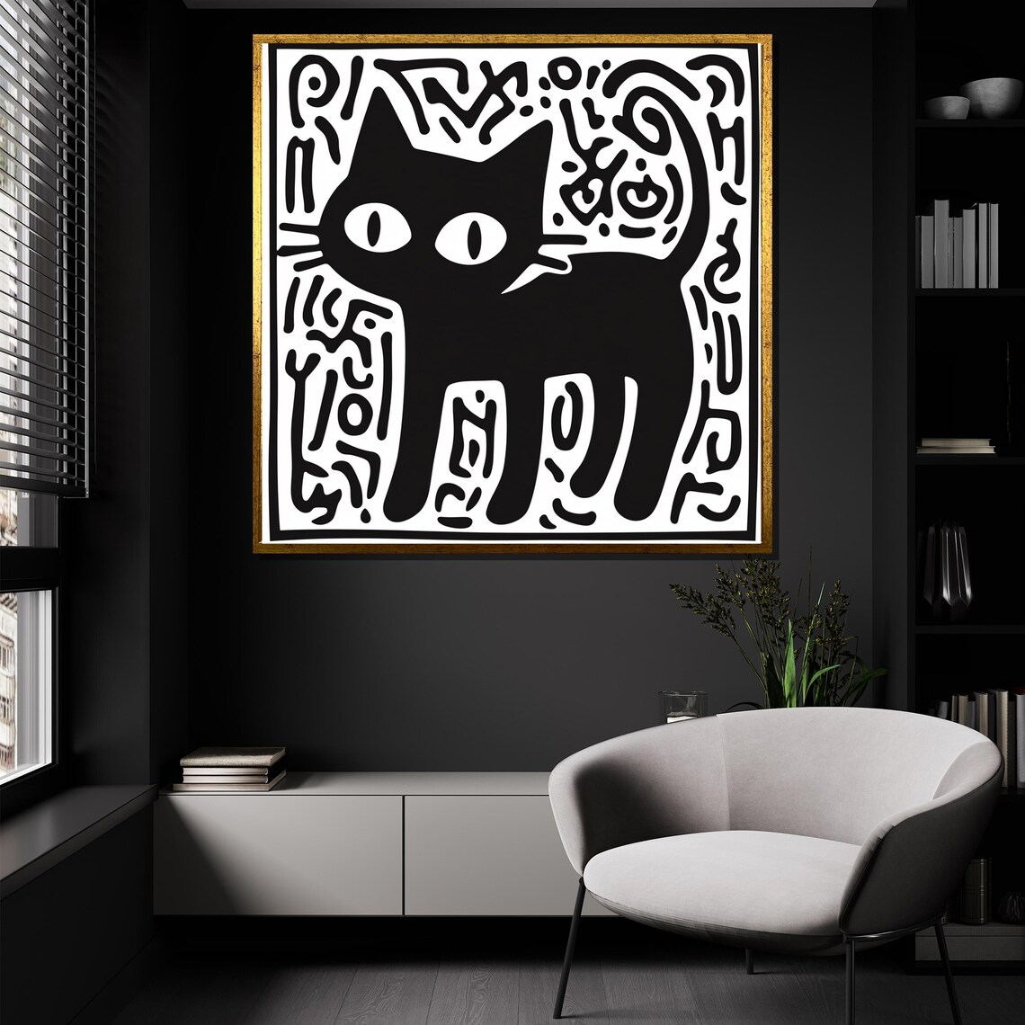 Charming Little Minimalist Black Cat Line Art Simple Doodle Poster - Image 2
