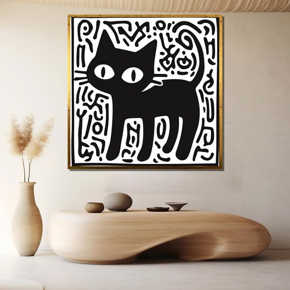 Charming Little Minimalist Black Cat Line Art Simple Doodle Poster