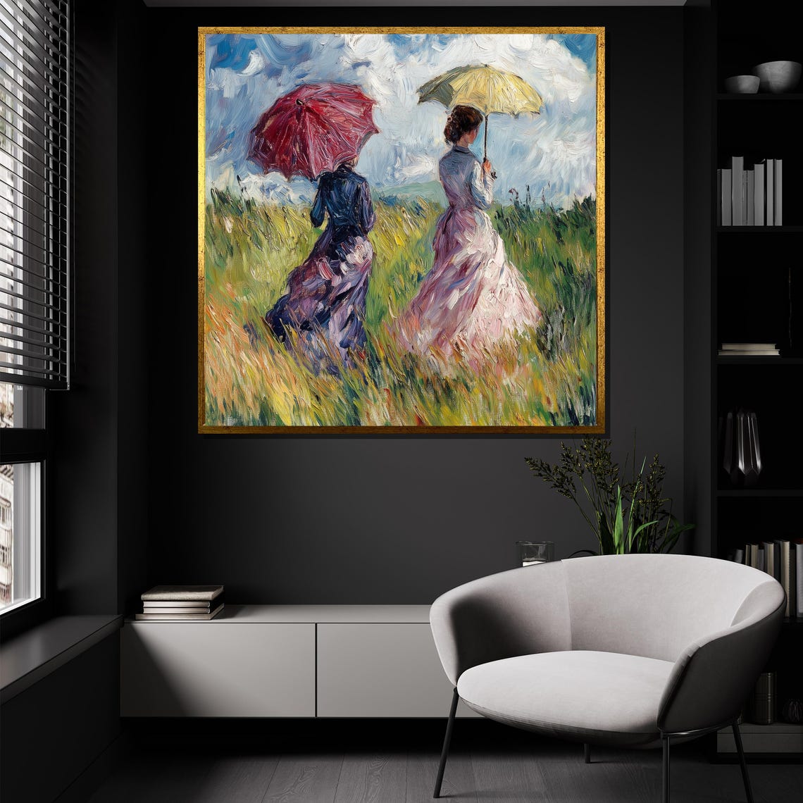 Two Women With Parasols Spring Meadow Impressionist Floral Poster - Image 4