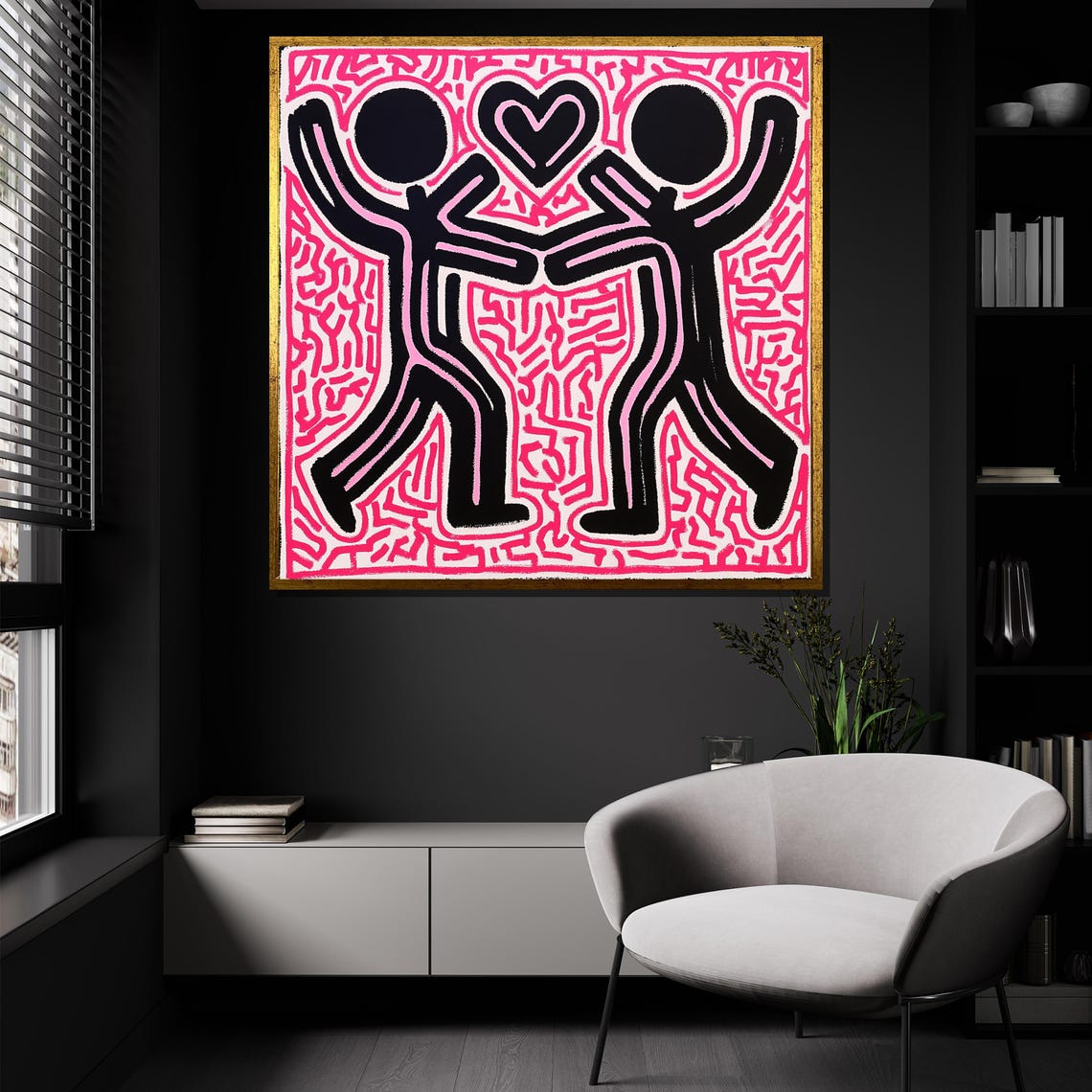 Two Lovers Heart Dancing Romantic Black Figures Pop Art Poster - Image 2