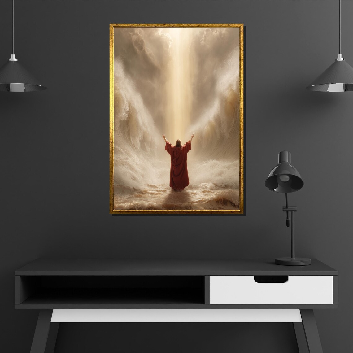 Moses Parting the Red Sea Biblical Golden Light Faith Christian Poster - Image 2