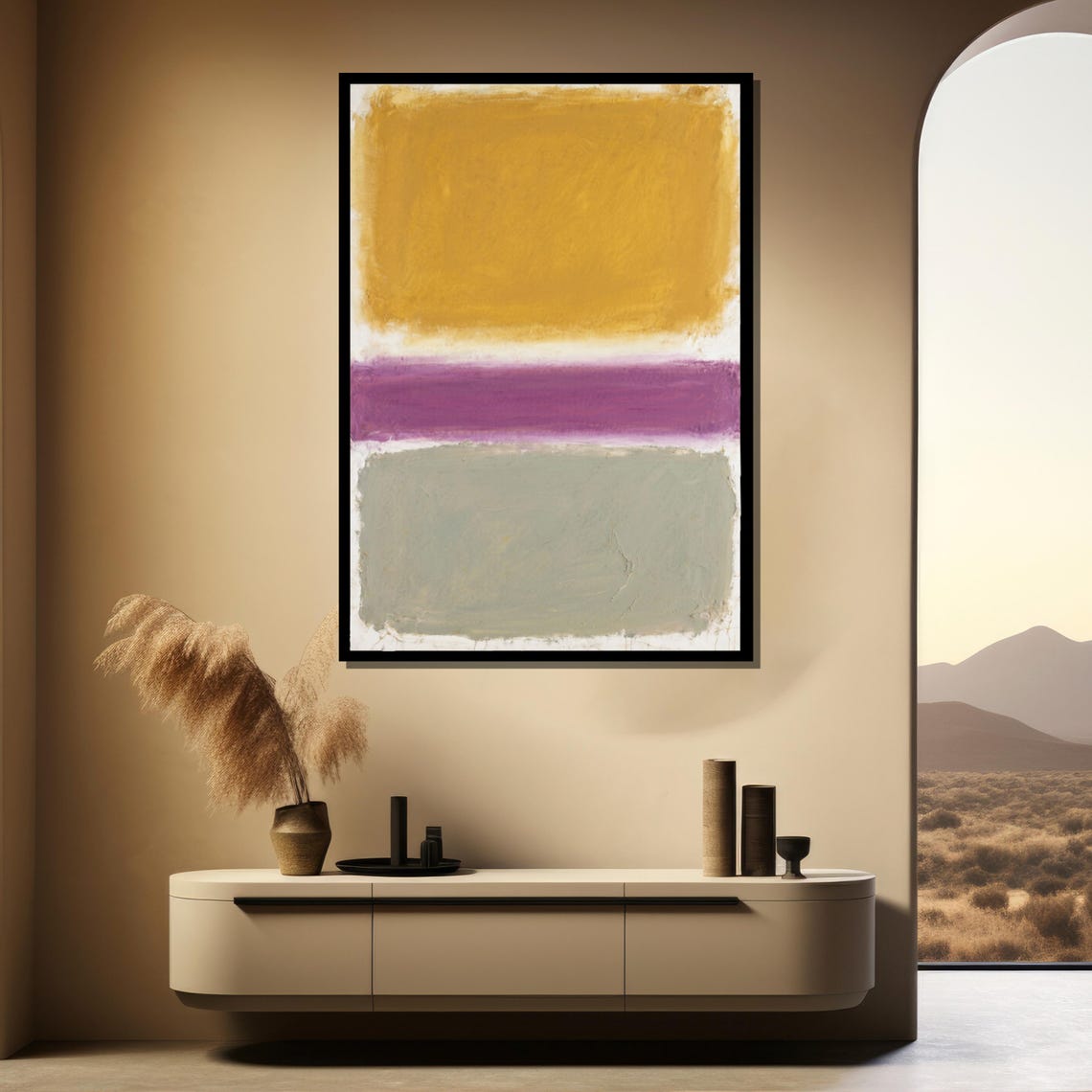 Golden Yellow Violet Gray Blocks Color Field Abstract Art Poster - Image 2
