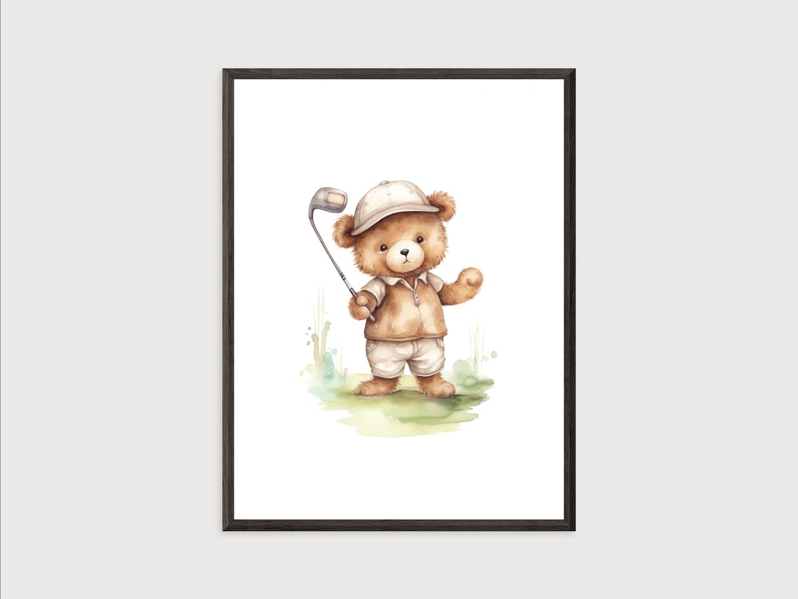 Golf Teddy Bear Nursery Art Baby Golf Print Golf Wall Decor Cute Golf Print Nursery Decor Nursery Teddy Bear Print - Image 2