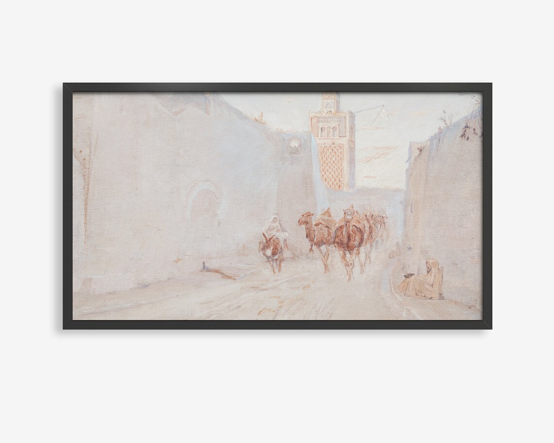North African Old Town Camel Caravan Street Frame TV Art Poster