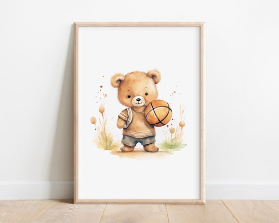 Basketball Nursery Decor Sports Nursery Prints Print Nursery Wall Art Baby Room Decor Teddy Bear Nursery Wall Art