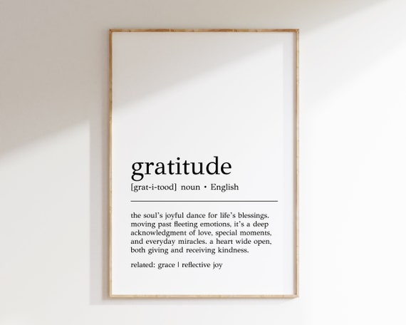 Gratitude Definition Art Print, Thanksgiving Decor