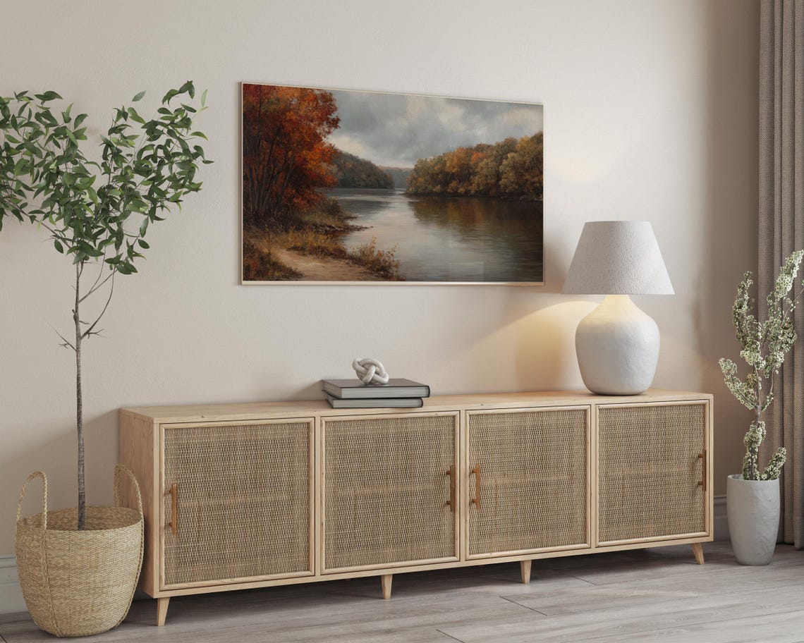 Autumn River Fall Foliage Bend Calm Water Frame TV Art Poster - Image 3