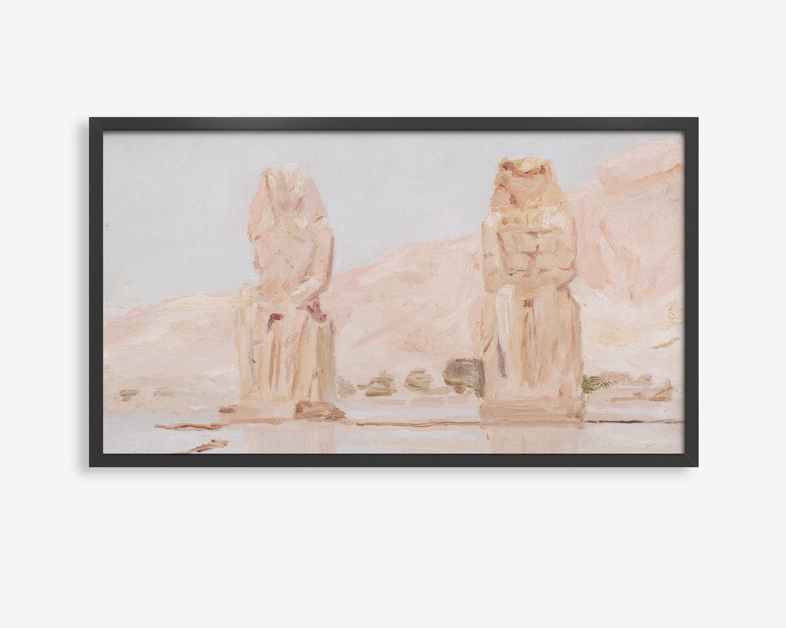 Ancient Egyptian Statues Watercolor Poster Colossi Desert Art