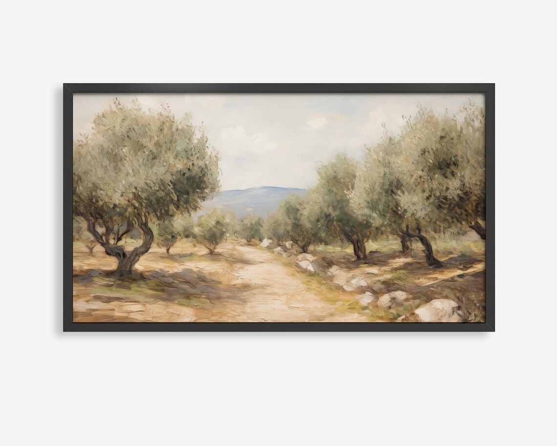 Italian Landscape Travel Poster, Mediterranean Olive Trees