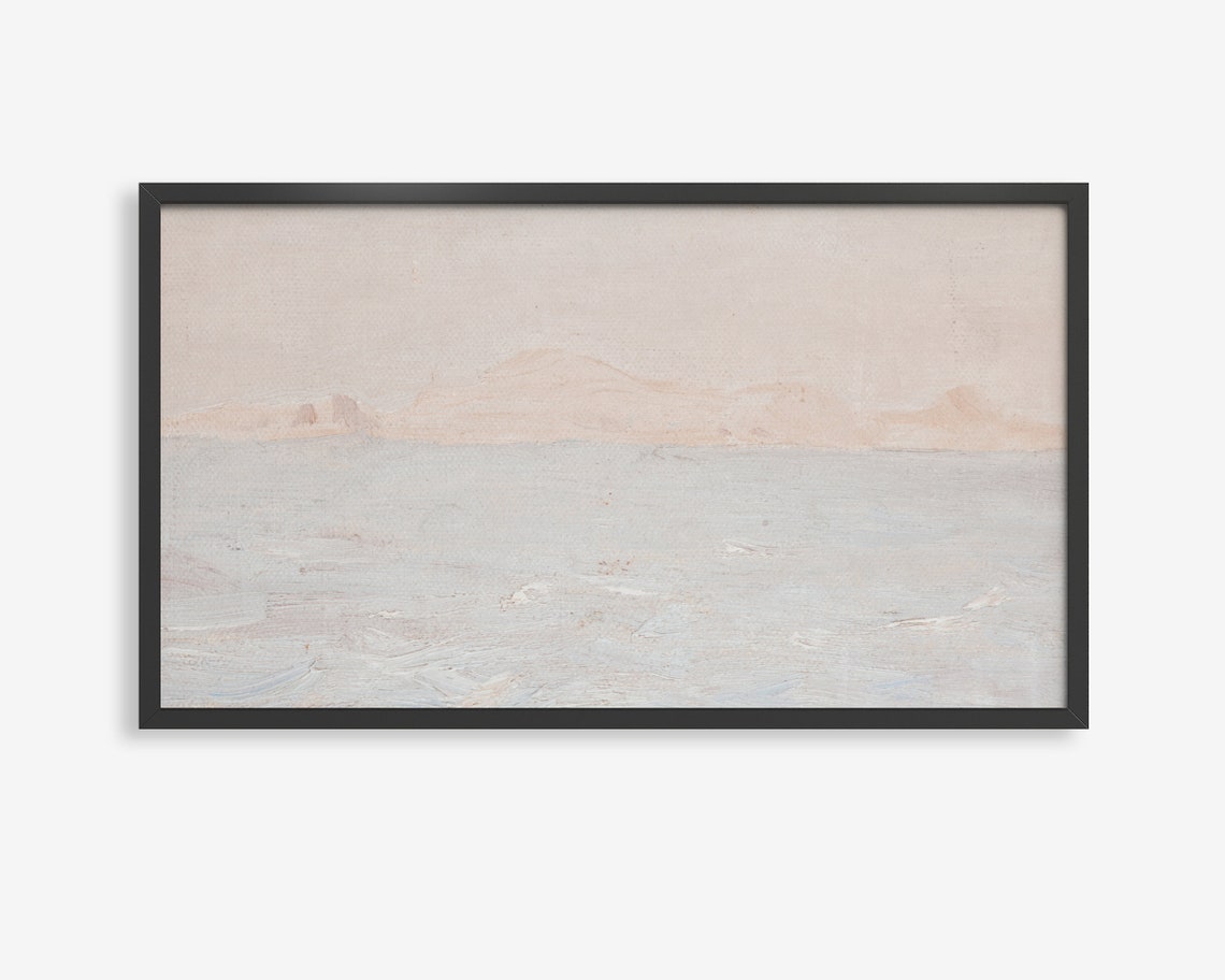 Minimalist Seascape Watercolor Poster Pale Coastal Horizon Art