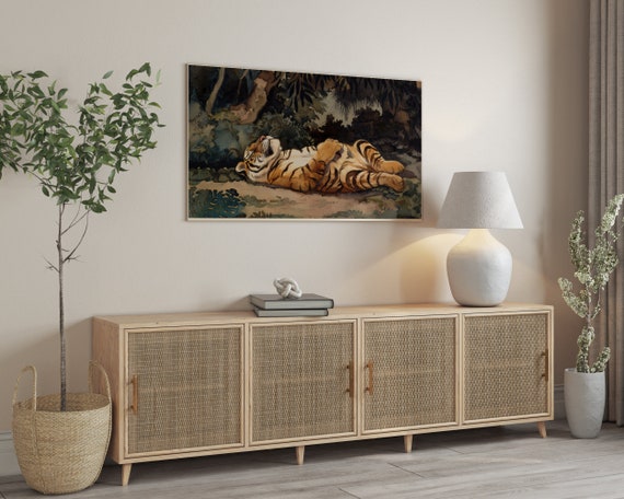 Frame Tv Art Sleeping Tiger Frame Tv Art Tiger Tv Art Animal Frame Tv Art Jungle Decor Art For Frame Tv Tropical Decor
