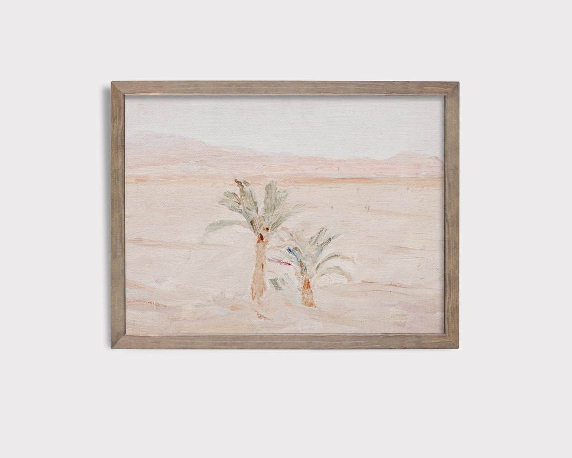 Two Palm Trees in Pale Desert Watercolor Poster Minimal Boho Art