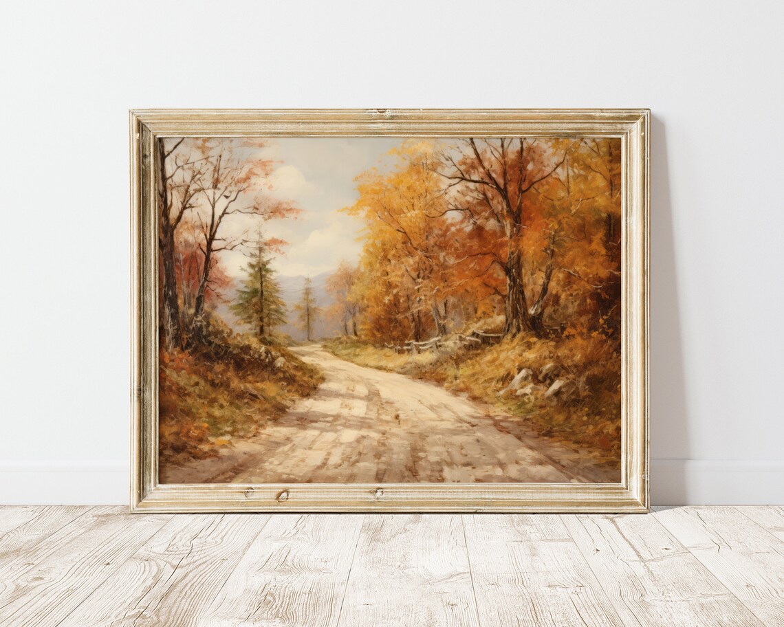 Autumn Woodland Road Vintage Fall Landscape Oil Painting Poster - Image 2