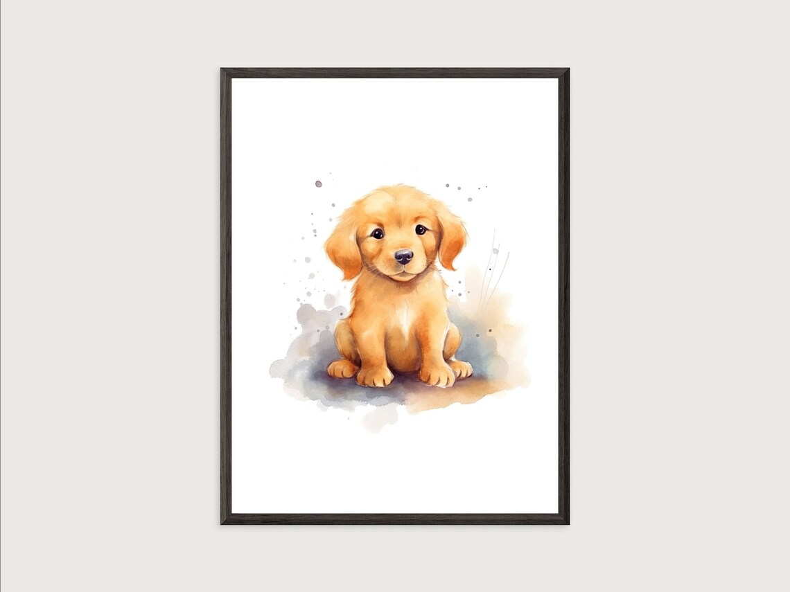 Golden Retriever Puppy Watercolor Poster, Nursery Wall Decor - Image 2