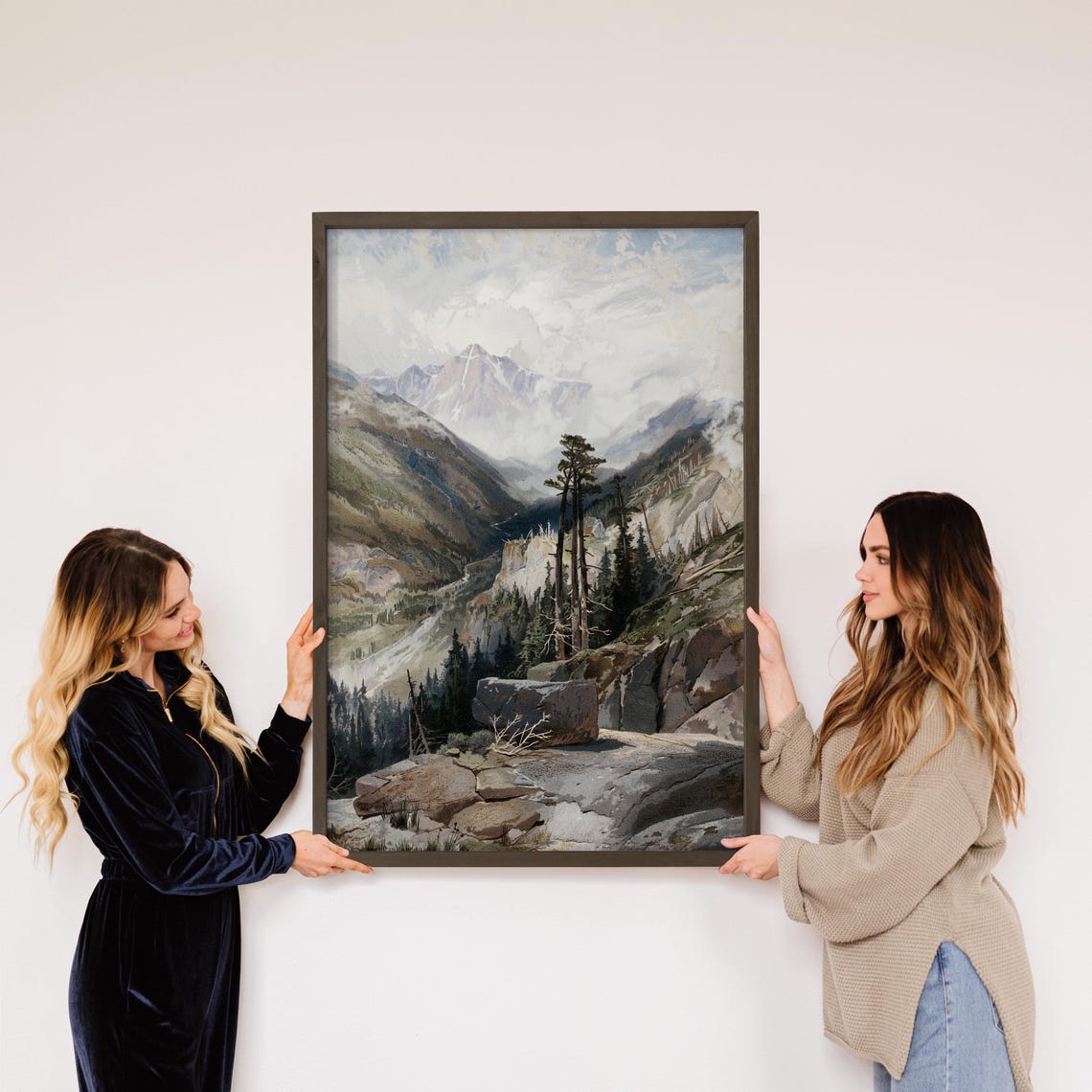 Vintage Alpine Mountain Landscape Pines And Rocky Peaks Wall Poster
