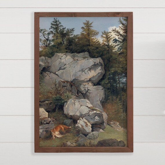 Wildlife Art Hunting Fox In The Woods Canvas Wood Framed