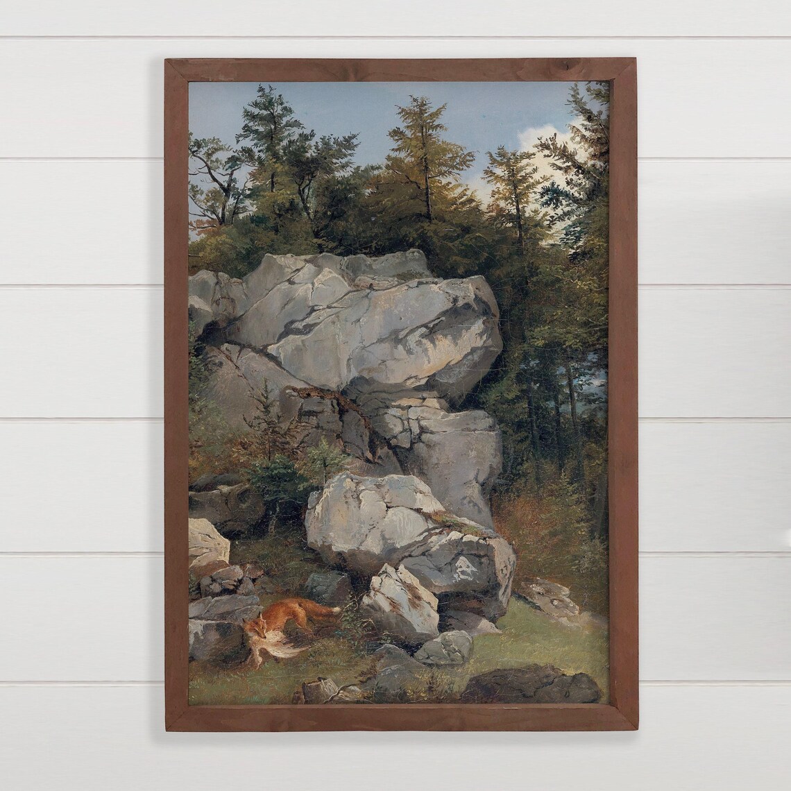Wildlife Art Hunting Fox In The Woods Canvas Wood Framed