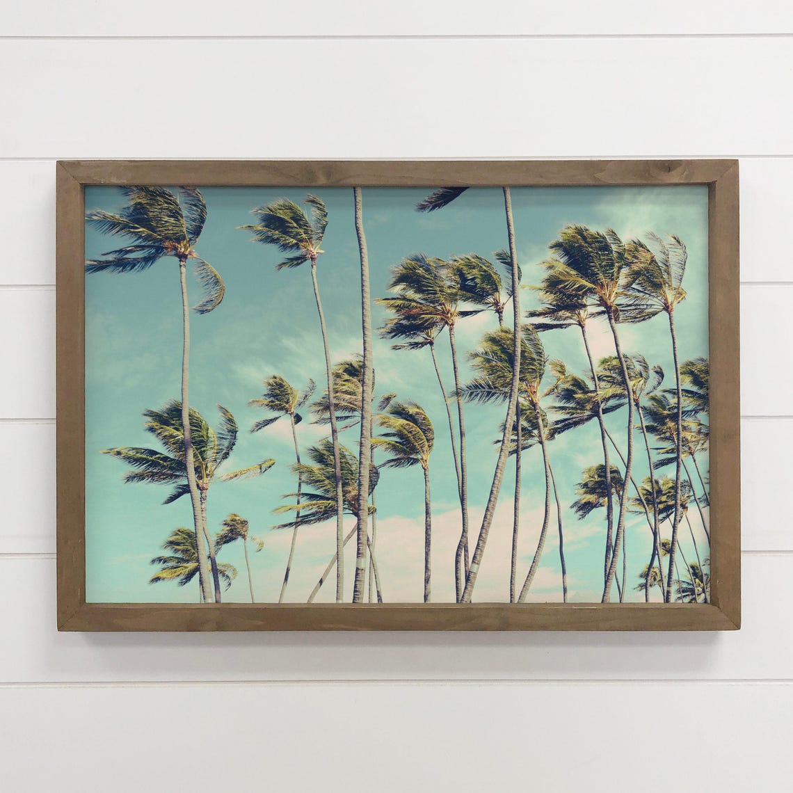 Windblown Palm Trees Under Turquoise Sky Tropical Beach Poster