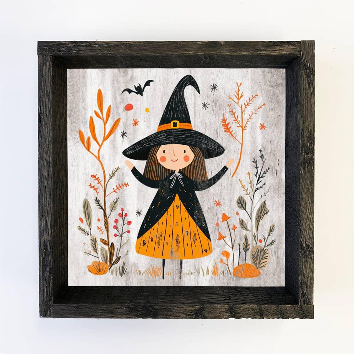 Folk Halloween Happy Witch Canvas Art Framed