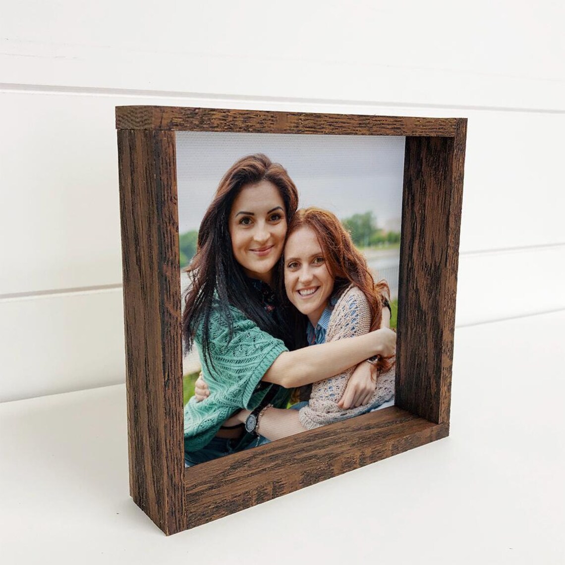Best Friends Two Women Hugging Photo Wood Framed Canvas Poster