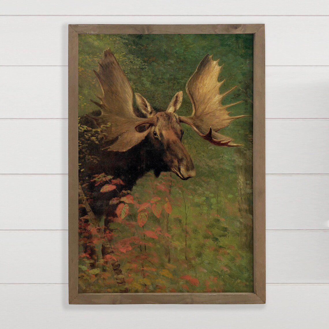 Moose Artwork In The Woods Wildlife Canvas Art Wood Framed Decor