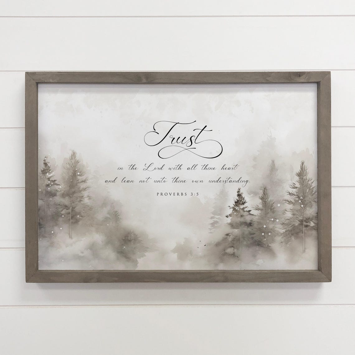 Trust In The Lord Proverbs 3:5 Scripture Watercolor Forest Art Poster