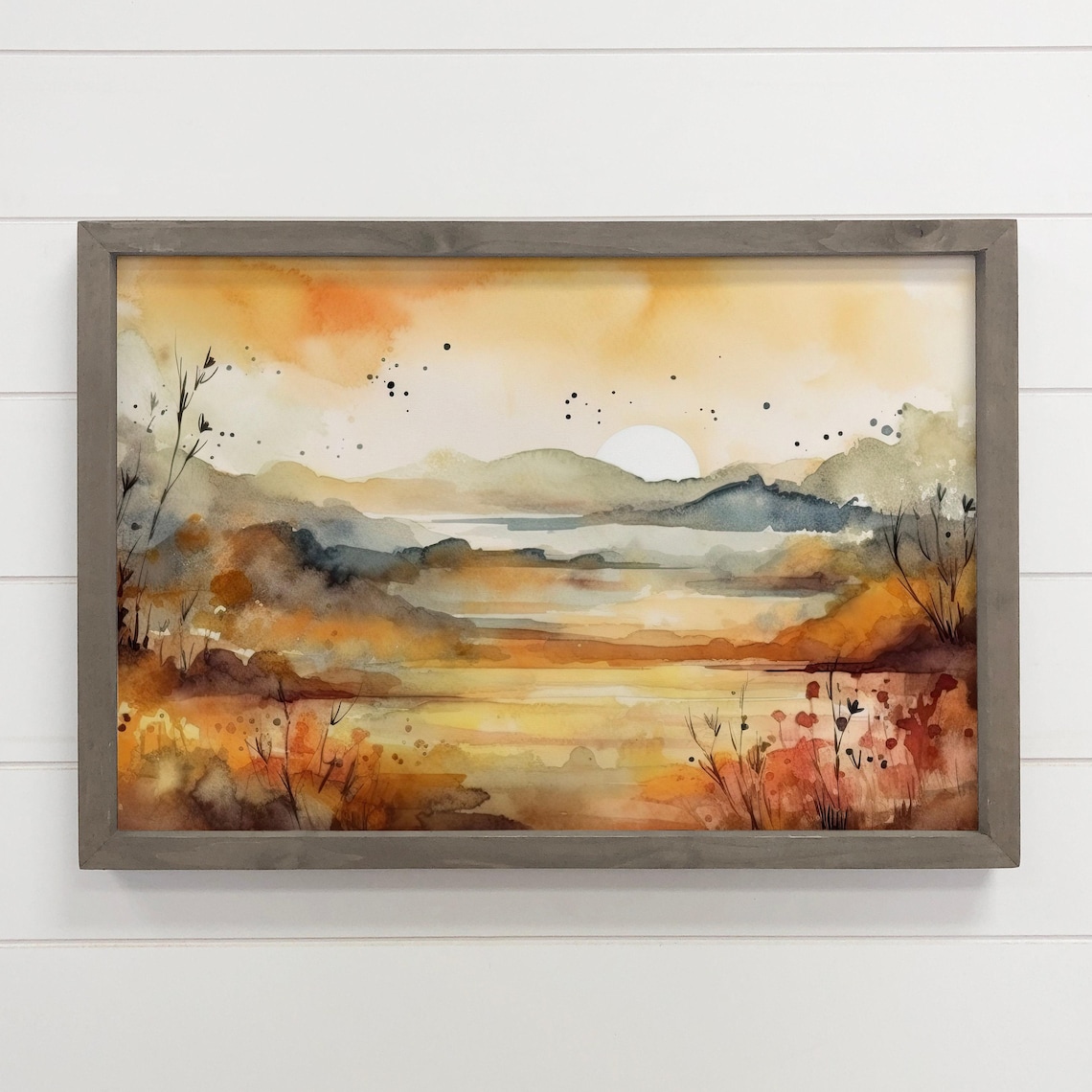 Lakeside Sunset Watercolor Lake House Wall Art Print