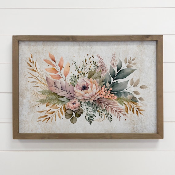 Soft Boho Floral Bouquet Watercolor Botanical Farmhouse Wall Art