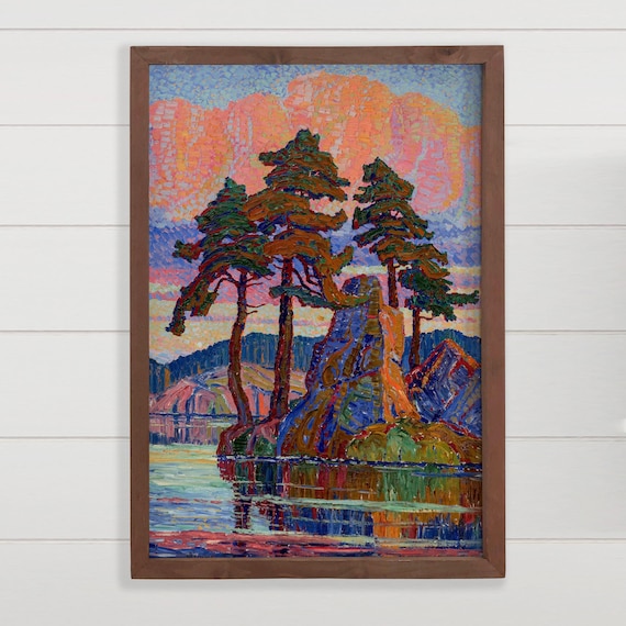 Colorado Artwork Sunset Lake Pines Mosaic Pointillist Art Poster