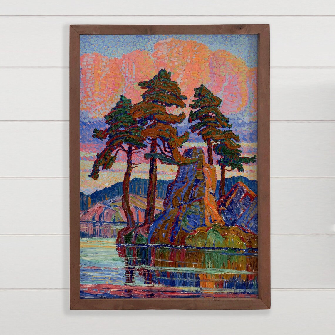 Colorado Artwork Sunset Lake Pines Mosaic Pointillist Art Poster