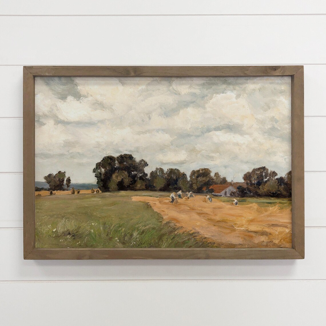 Vintage Grain Harvest Field Workers Countryside Painting Art Poster