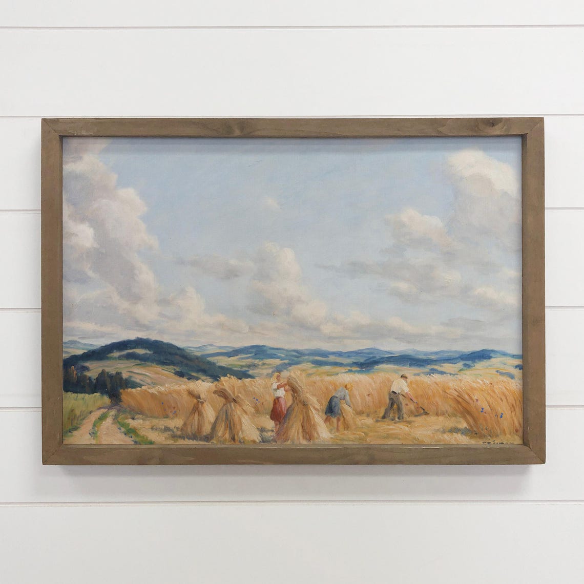 Vintage Golden Wheat Harvest Field Countryside Landscape Poster