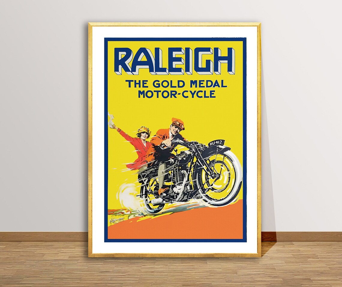 Raleigh The Gold Medal Motor Cycle Vintage Motorcycle Poster - Image 2