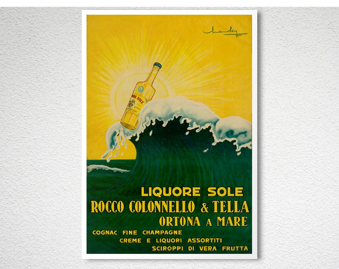 Liquore Sole Ortona a Mare Bottle on Wave Sun Vintage Poster - Image 2