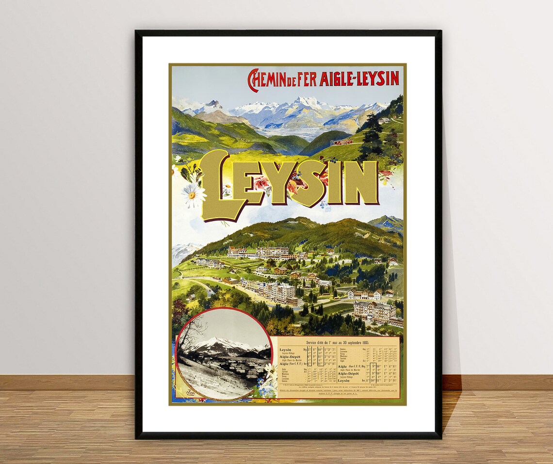Leysin Chemin De Fer Aigle Leysin Vintage Travel Poster - Image 2