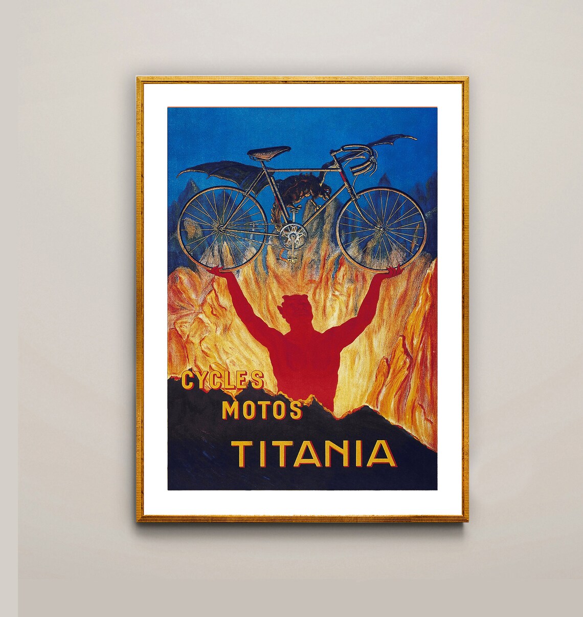 Cycles Motos Titania Red Devil Flame French Bicycle Vintage Poster - Image 2