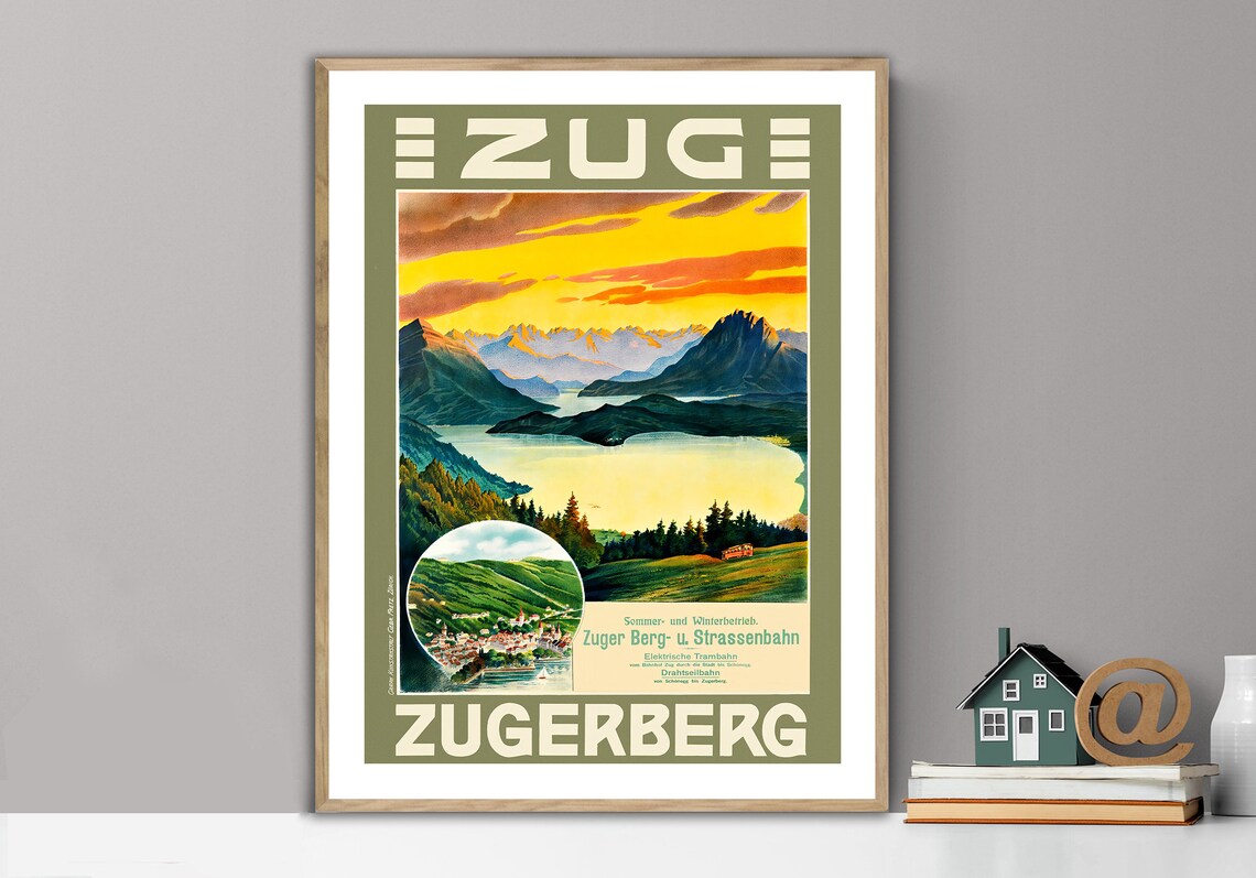 Zug Zugerberg Switzerland Vintage Travel Poster