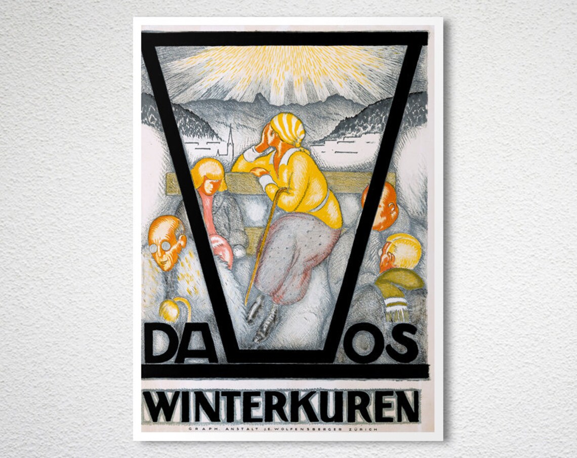Davos Winterkuren Vintage Swiss Alpine Winter Health Cure Poster - Image 2