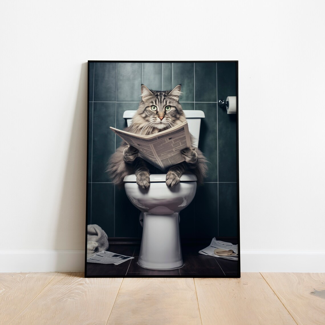 Funny Bathroom Cat Poster, Cat-Themed Bathroom Decor
