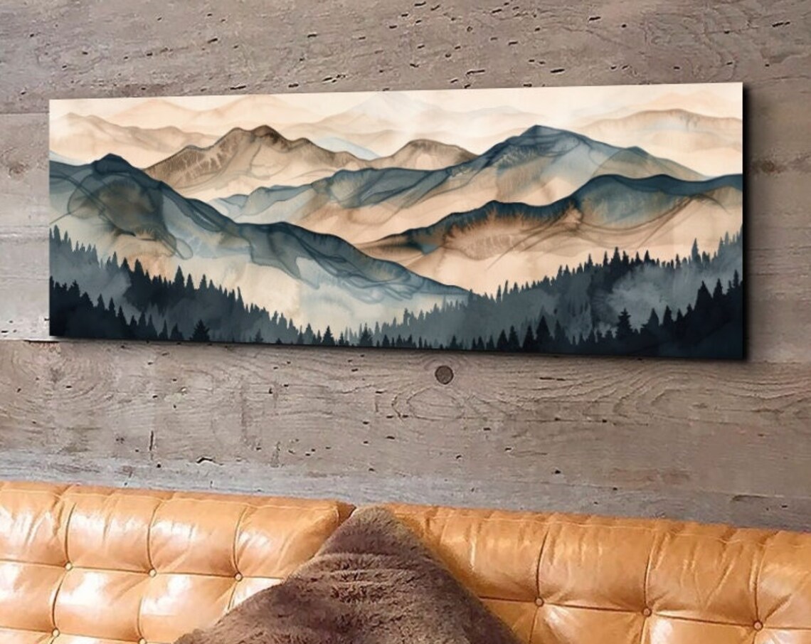 Geometric Smokey Tree Lined Mountain Range Art Print