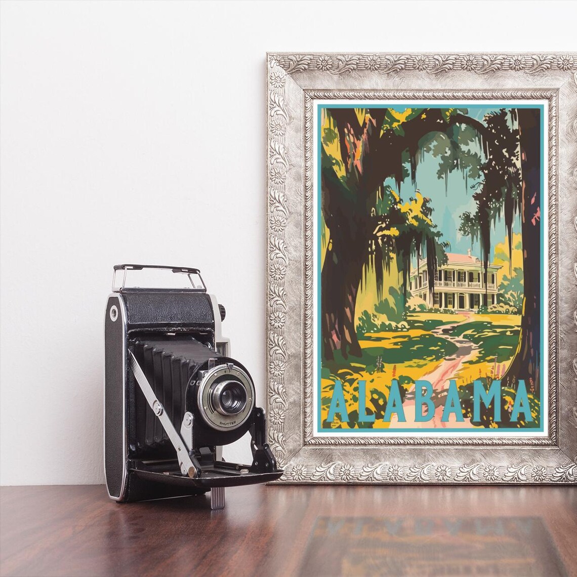 Alabama Plantation House Mossy Oak Trees Vintage Travel Poster