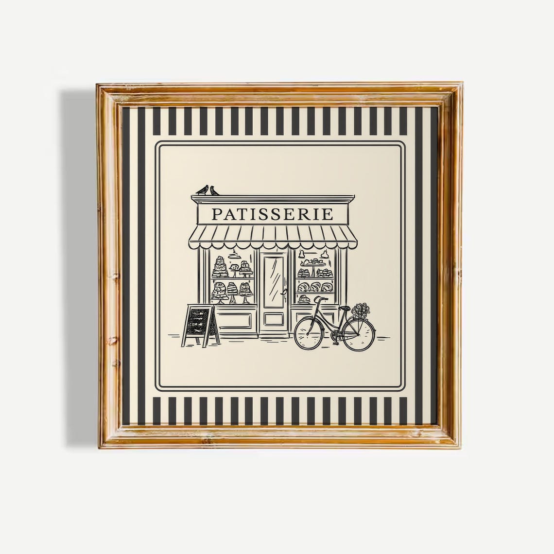French Patisserie Bakery Line Drawing Striped Vintage Poster